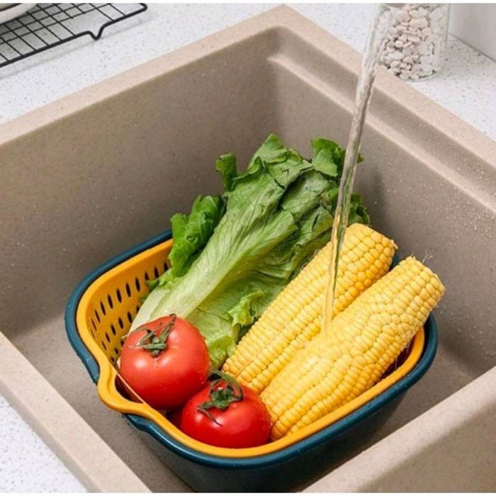 Keranjang Baskom Double Layer Wadah Cuci Sayur Buah