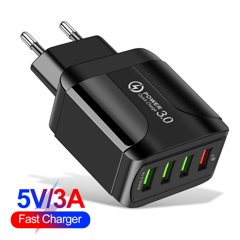 Adapter Charger Dinding 4 Port USB QC3.0 Fast Charging Untuk Iphone 13 14 Tipe C Android