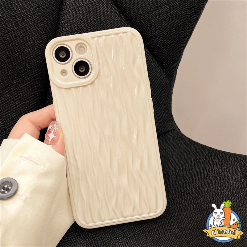 Case Pelindung Bahan Silikon Pola Gelombang Warna Putih Susu Untuk iPhone 14 13 12 11 Pro Max X Xr Xs Max 8 7 Plus