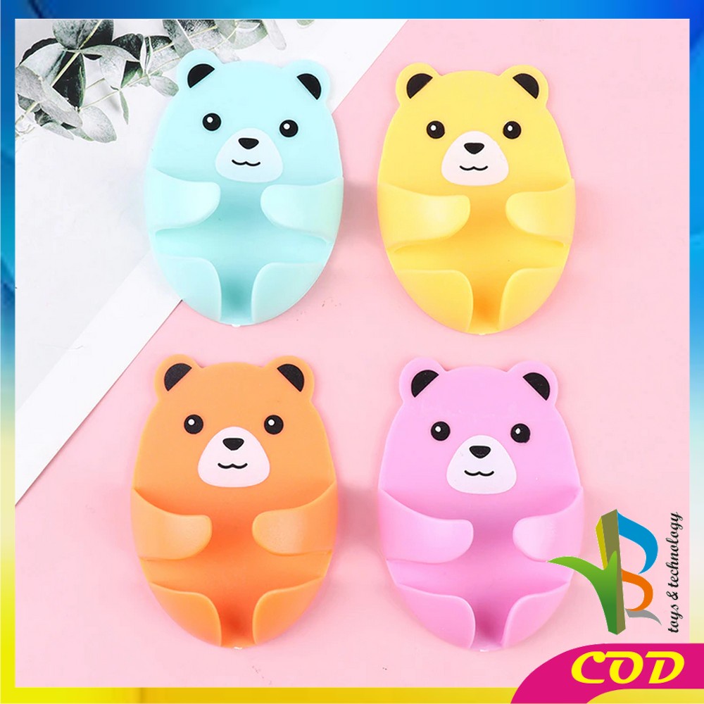 RB-C536 Gantungan Tempel Dinding Bear 4IN1 Plug Hook Serbaguna / Gantungan Kamar Mandi Tempel Kepala Colokan Motif Beruang / Plug Hug Bear