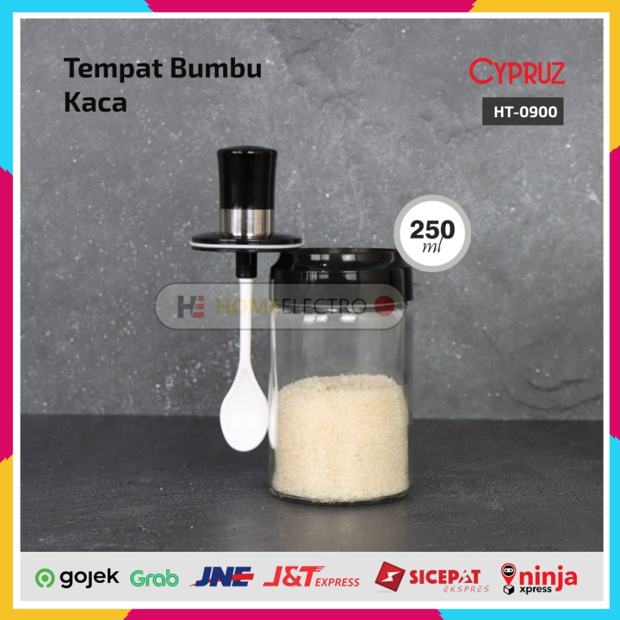 Tempat Bumbu Kaca Cypruz HT-0900 Sendok Kecil 250ml