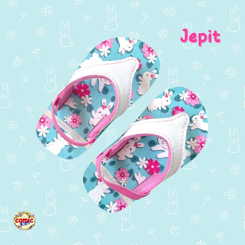 COMICKIDS Sandal Anak Perempuan Sendal Jepit Anak Bayi Cewek Sepatu Sandal Selop Slop Bunny Rabbit Warna Hijau Putih white silver Glitter Pink Merah Muda Kids Slippers Flip Flop Baby 1 Tahun 2 Tahun 3 Tahun Gambar GREEN RABBIT