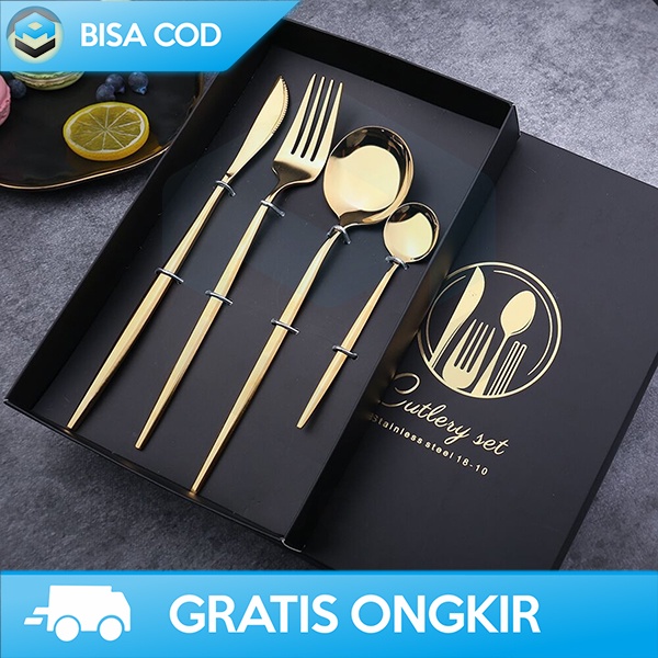 SET ALAT MAKAN SENDOK GARPU PISAU DESAIN ELEGAN MEWAH STAINLESS STEEL