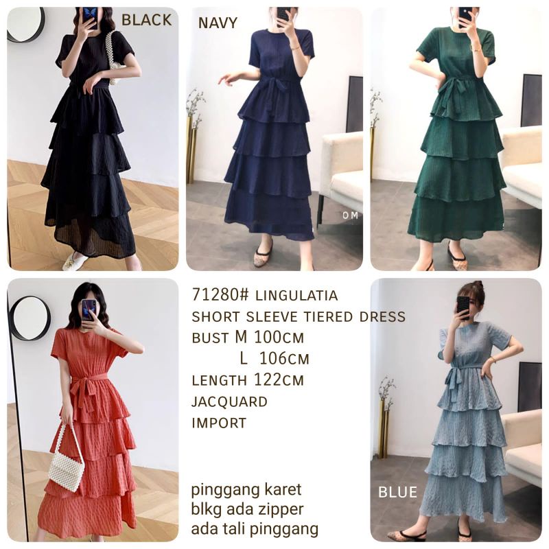 MDLV 71280# Pdk Lingulatia Short Sleeve Tiered Dress Premium Import