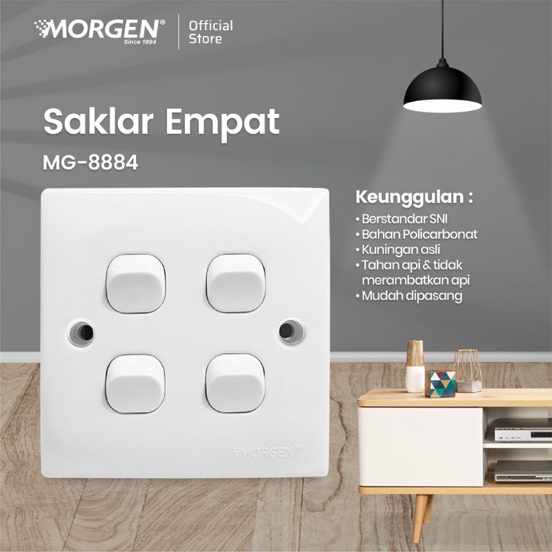 MORGEN MG-8884 SAKLAR EMPAT GANG 1 ARAH 4 GANG 1 WAY SWITCH SNI