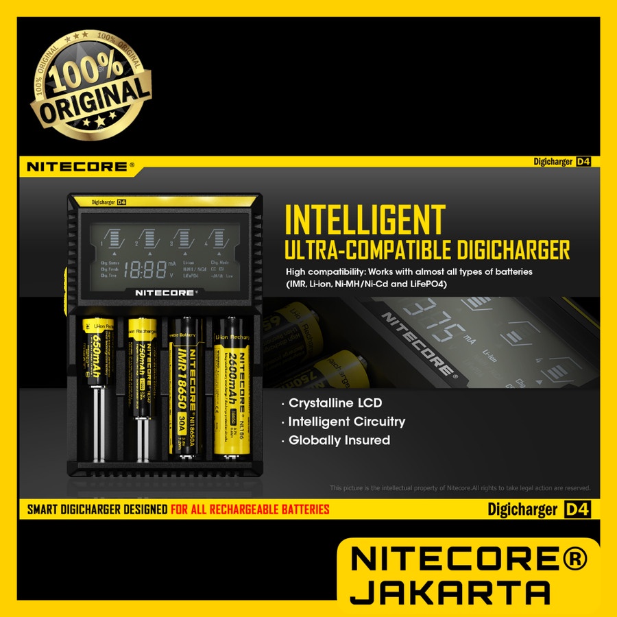 Nitecore D4 Digicharger Universal Battery Charger 4 Slot