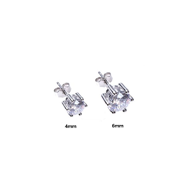 Roselife 2pcs Anting Tusuk Sterling Silver 925 Hias Kristal Zirconia CZ Bulat 4 / 6mm Untuk Pria / Wanita