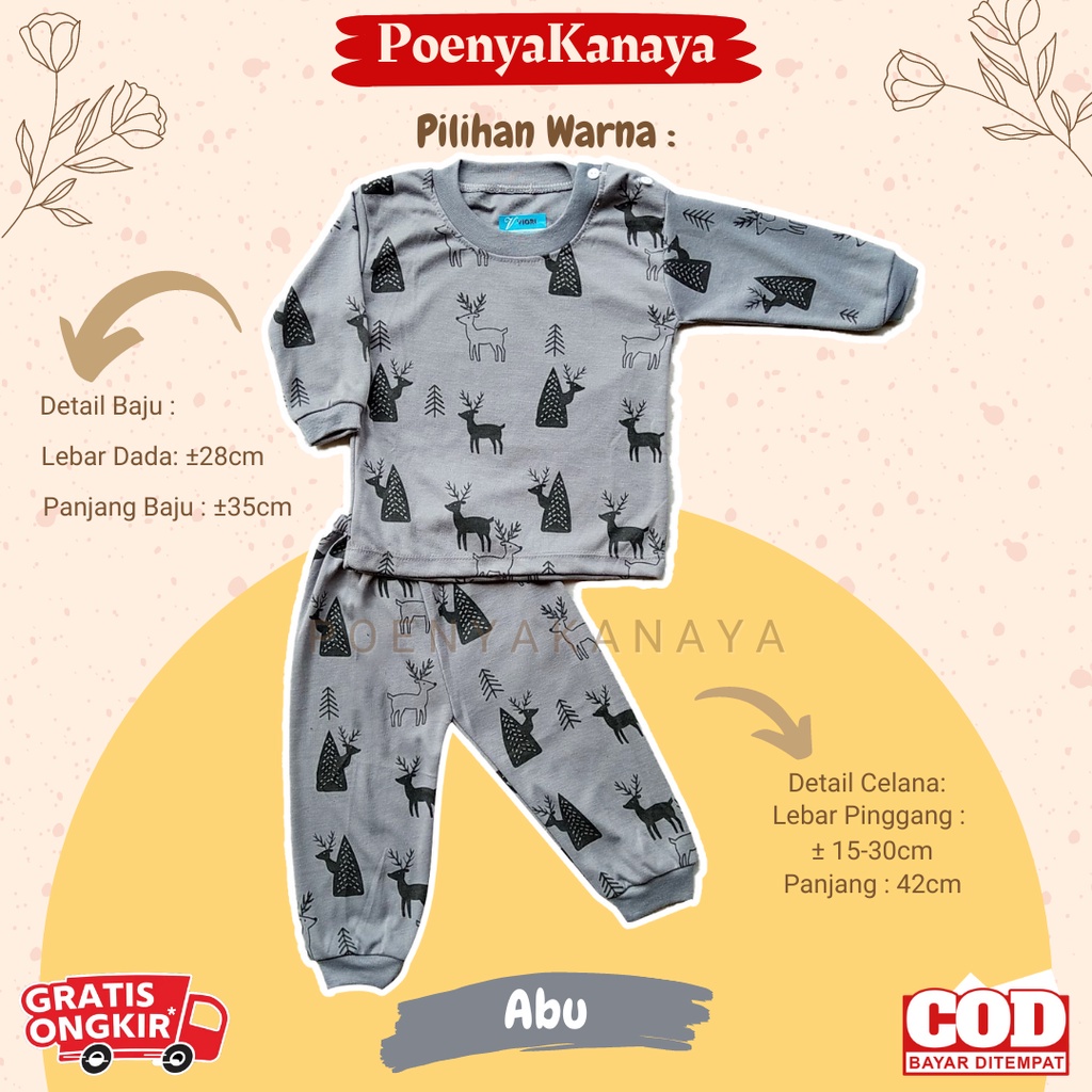 Setelan Baju Bayi Piyama Bayi Panjang RUSA WARNA Viori Size 6-18 Bulan SPY46