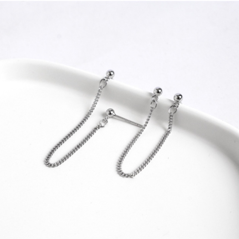Papaozhu 1 Pc Minimalis Tindik Bola Perak Rumbai Rantai Drop Anting Untuk Wanita Pria Unisex Fashion Menjuntai Telinga Tulang Rantai Anting-Anting Perhiasan
