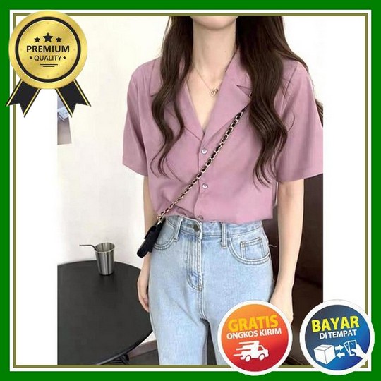 Blits Crop Top Baju Atasan Wanita Lengan Balon Korean Style Pakaian Kekinian Murah Polos Modern Blou