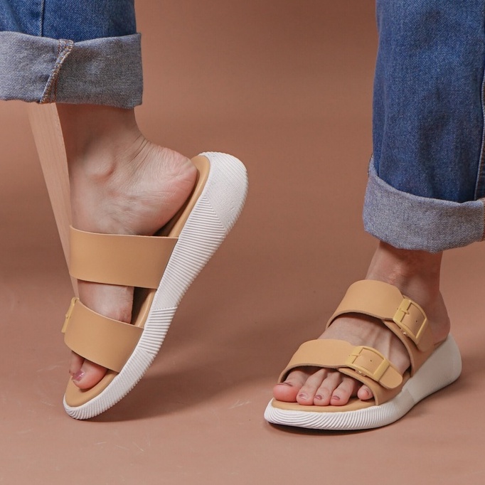 SARASARA YUK - Sandal Wanita Slop Casual Model Birken Sol Puyuh SARA SARA JEAN Sendal Selop Cewek Kulit Santai Strap Gesper Ban dua Empuk lucu Size 36 37 38 39 40 Warna Green Hijau Soft Anti Slip Original Kekinian Terbaru Shoes ORI Mall Official Store