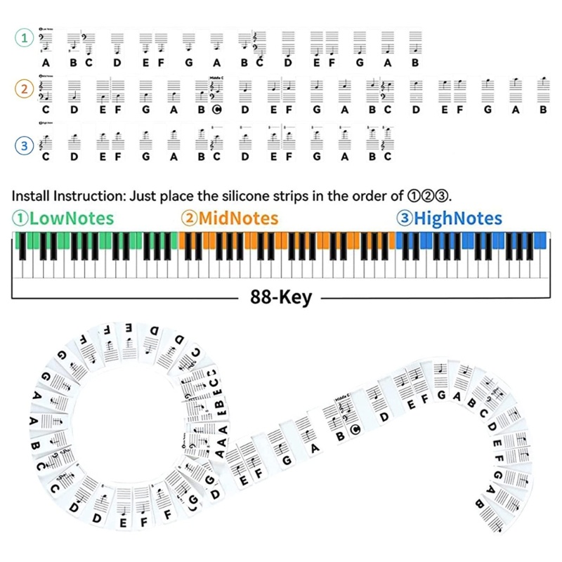 Mary Piano Keyboard Garu Note Label Strip Terawang Silikon Untuk Pelajar Piano Pemula