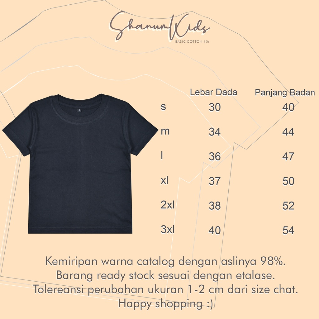 Kaos polos anak unisek premium shanum kids(1-12 Tahun)//tshirt Anak//atasan anak laki