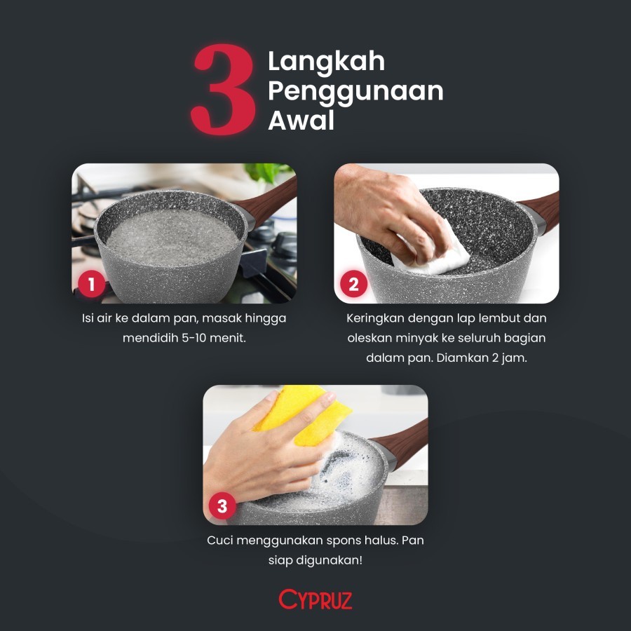 Cypruz PI-0900 Paket Marble Cookware / Grey Marble Convenience Set