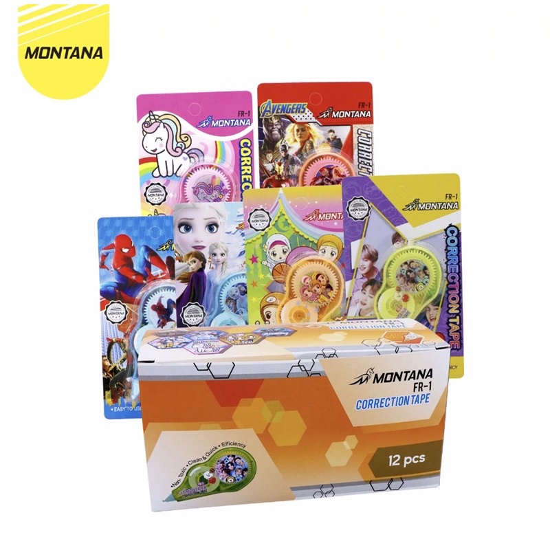 

[1Pcs] Correction Tape Montana FR-1/BTS , BT21 , Hijab , Unicorn , dll / Tip Ex Kertas Montana FR-1 Size 12 M x 5 MM / Stipo Roll