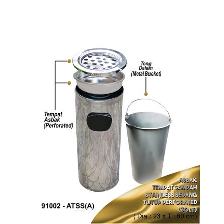 Tempat sampah bulat stainless steel, tutup perforated 91002 Arcadia