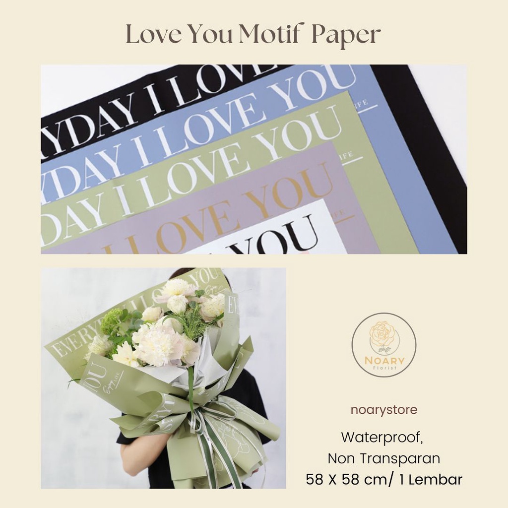 Love You Motif Papper Cellophane Kertas Bunga Wrapping