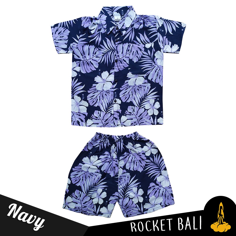 Set Baju Hawai Anak Laki-laki Motif Bunga Geranium Terbaru - Baju Pantai Anak Laki Kasual