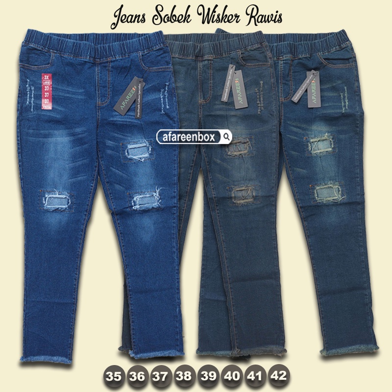 AFAREEN - Celana Jeans Wanita Jumbo Legging Jeans Ripped Wisker SobekTidak Tembus Jumbo 35-42