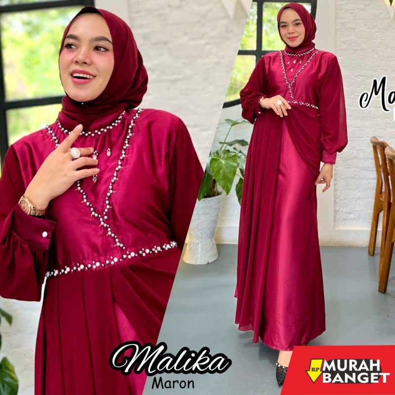 model gamis kombinasi polos terbaru 2022 MALIKA Gamis Pesta Gamis Kondangan Muslimah