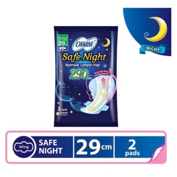 Softex Charm Pembalut Safe Night 29cm Wing 2 pads Murah