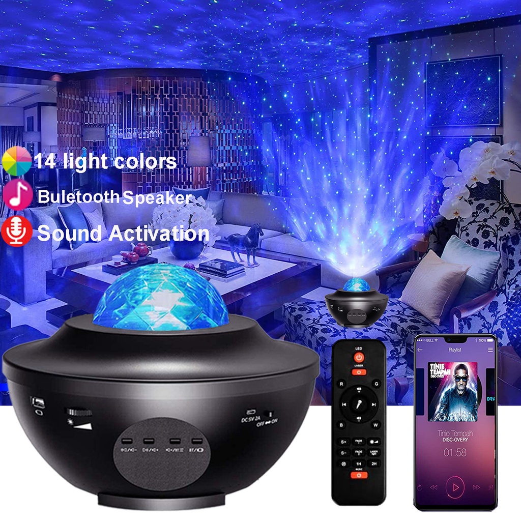 Lampu Proyektor Dengan Speaker Star Projector Bluetooth Voice/Remote Control Colorful Light Change with USB Port Tidur Proyektor 2in1