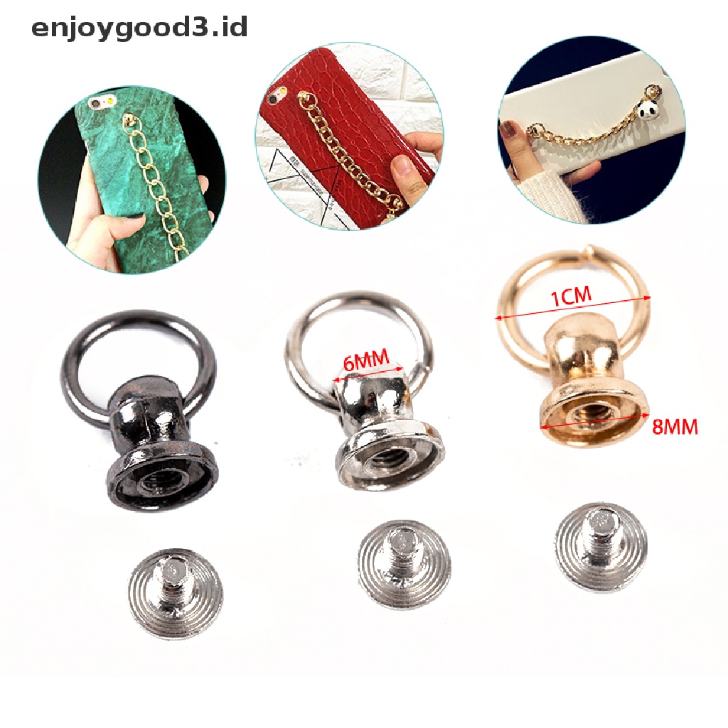 10pcs Kancing O Ring Stud Screwback Sekrup Paku Keling 8mm Bahan Metal Untuk Kerajinan Tas Telepon