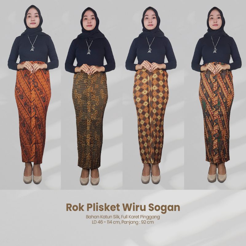 Rok Plisket Wiru Batik Sogan Bahan Satin Silk All Size