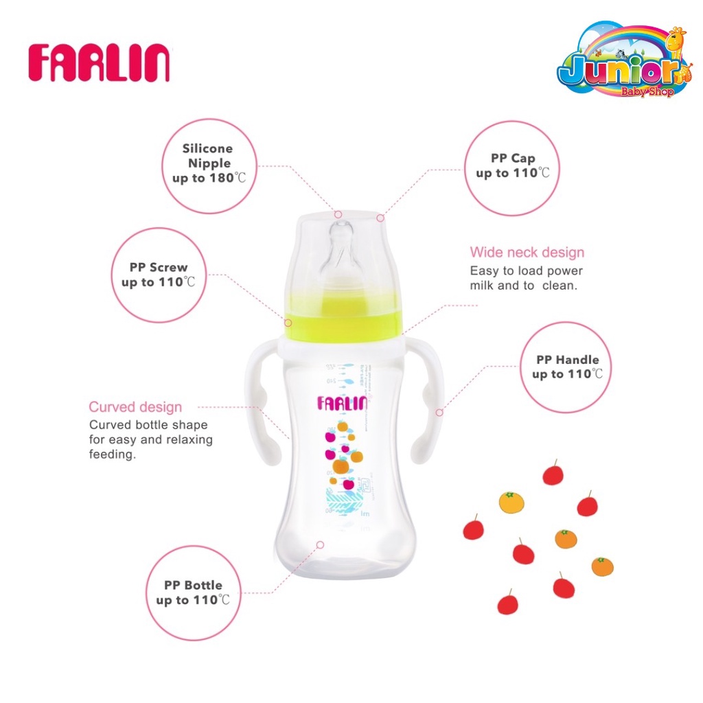 Farlin MomFit PP Wide Neck Feeding Bottle with Handle - 270 ml