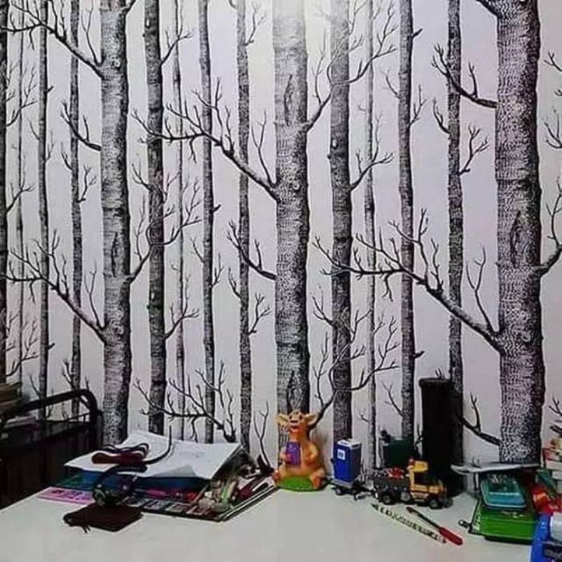 Wallpaper Dinding Stiker Dinding Pohon Kering Hitam Putih Ruang Tamu