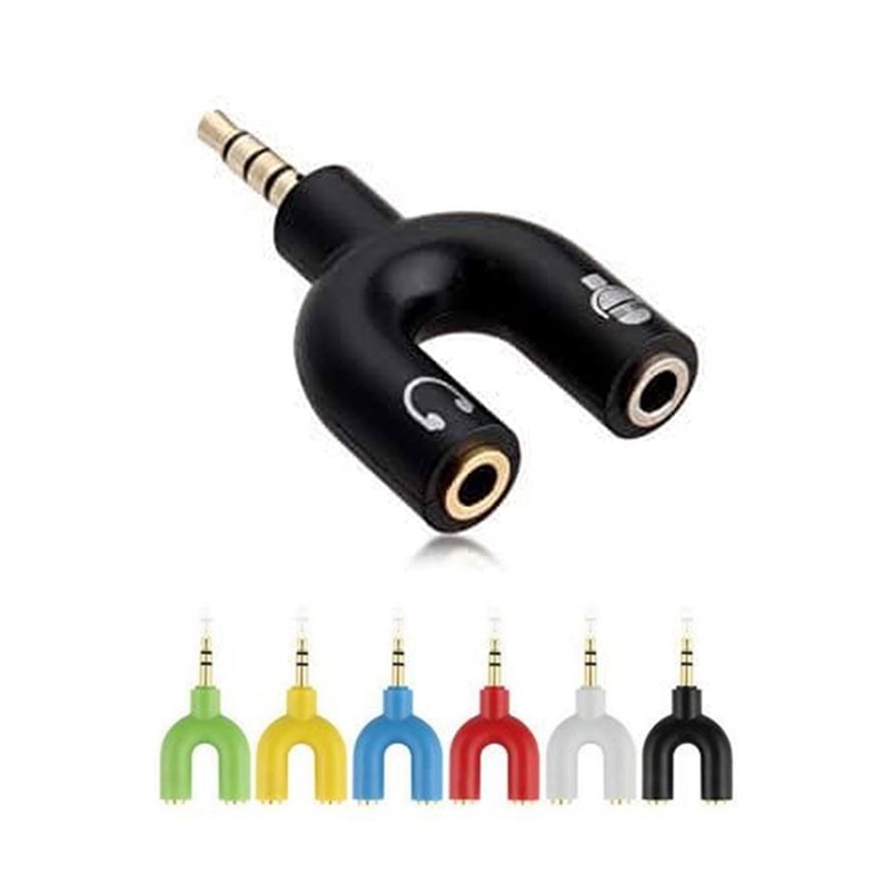 Audio Splitter U Shape 2in1 Jack 3.5mm to Dual Female Headset + Mic 2 Lubang Colokan Microphone hp