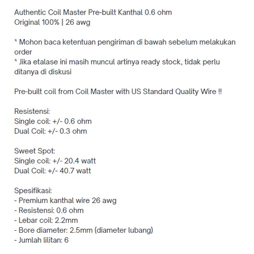 [Koil A1] CM Pre-built 0.6 | 26 AWG | 0,6 kawat 2.5mm kumparan kooil