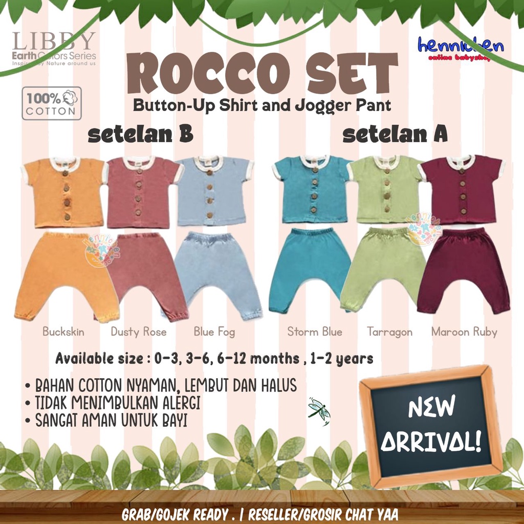 NEW COLOR LIBBY EARTH SERIES ROCCO SET BUTTON SHIRT JOGGER PANTS SETELAN BAJU ANAK UNISEX 0-2 TAHUN