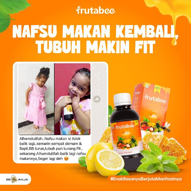 Frutabee Madu Sayur Buah Suplemen Tingkatkan Imun Tubuh Penambah Nafsu Makan Anak Tinggi Antioksidan Multivitamin Dewasa BPOM Berlanja