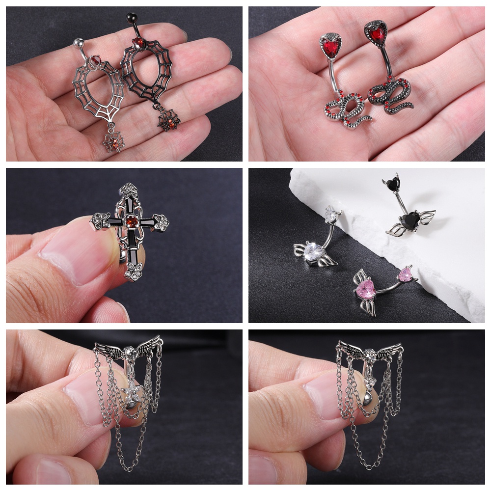 1pc Anting Tindik Perutpusar 14G Model Kupukupulabalabahatilebah Warna Hitam Gaya Punk Untuk Wanita