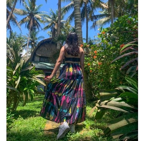 JS. Rainbow tiered skirt