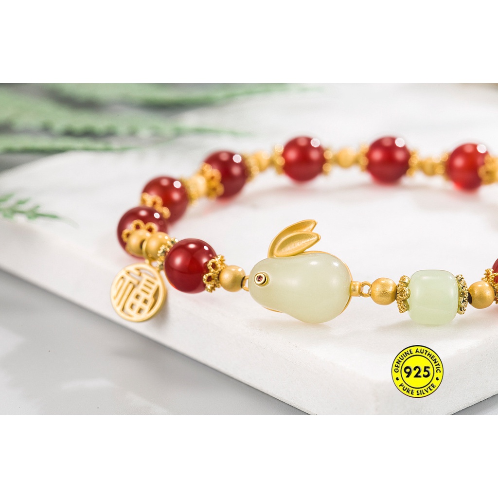 Gelang Tangan Batu Giok Agate Merah Untuk Wanita U1368