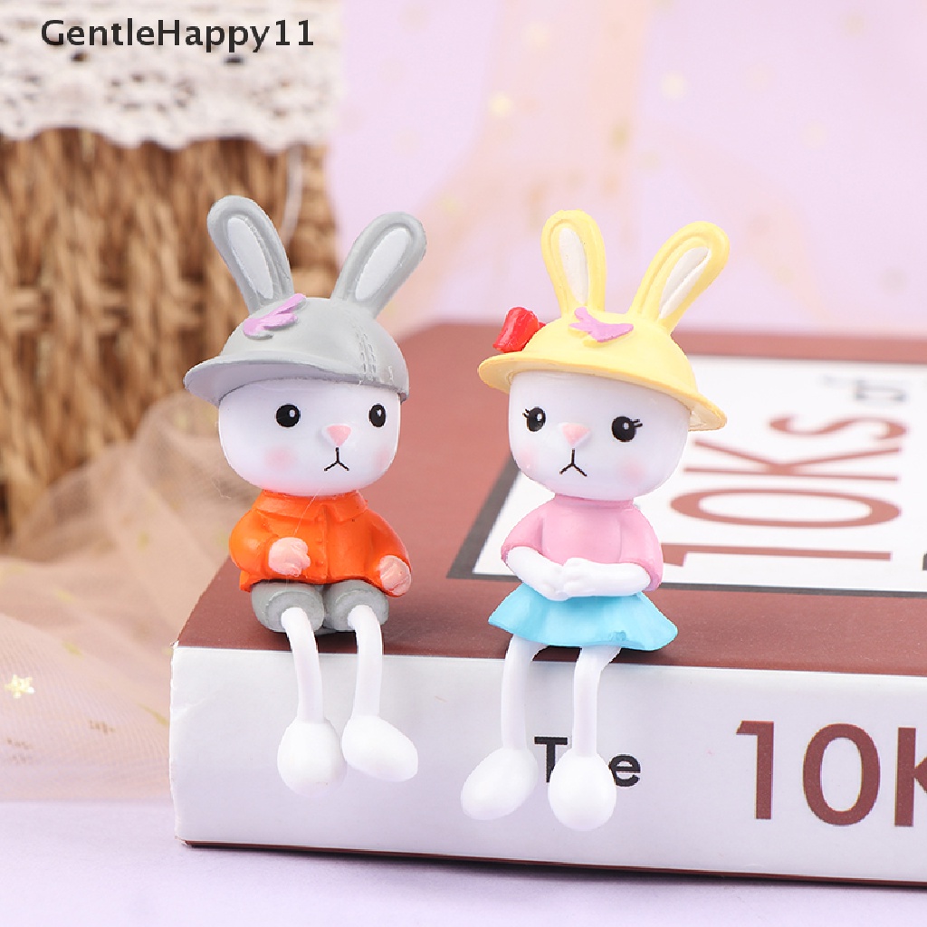 Gentlehappy Patung Dekorasi Pemandangan Miniatur Kelinci Kaki Panjang Resin Lucu Home Decor id