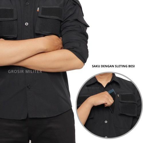 Kemeja Tactical Lengan Panjang Pria - Kemeja Taktikal - Baju PDL - JWS - KMJA TAC HITAM, M