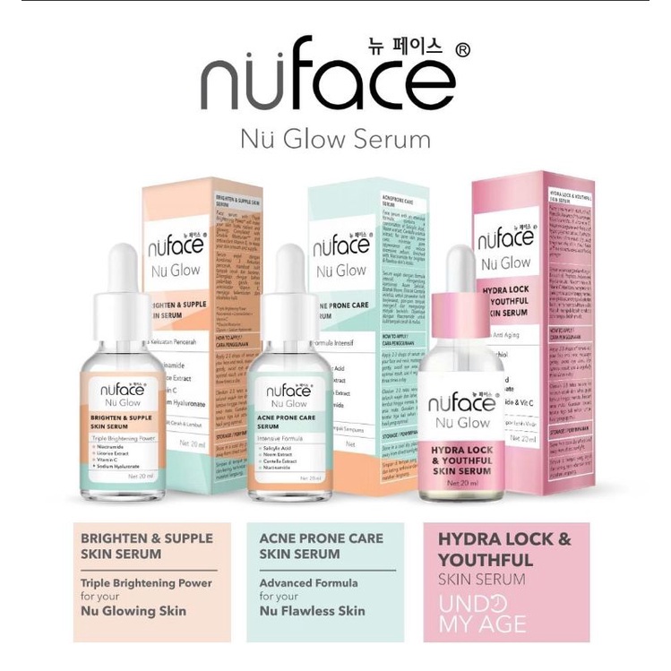 NUFACE Nu Glow Face Serum | HYDRA LOCK YOUTHFUL, ACNE PRONE CARE, VITAMIN C, AHA BHA, BRIGHTEN &amp; SUPPLE - 20ML [BPOM]