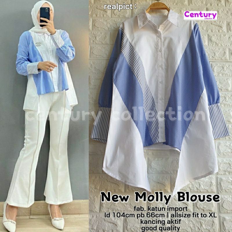 New Molly Blouse, BLOUSE WANITA CANTIK FIT XL LD 108 BAHAN KATUN IMPORT MODIS TERMURAH TERLARIS OOTD