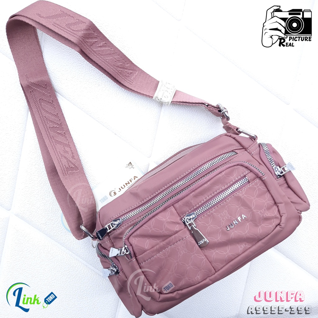 Tas Selempang Junfa Origiinal A9955-399 Nilon Motif Polkadot Kualitas Super
