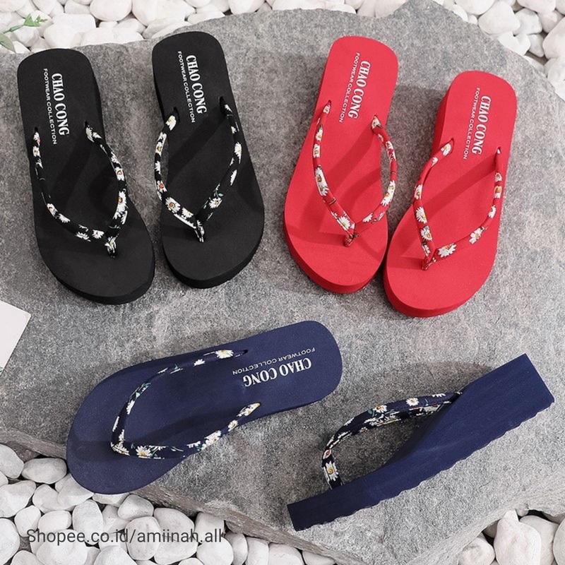 NEW SANDAL WANITA DEWASA 2022 - WEDGES TALI BUNGA MATAHARI CANTIK