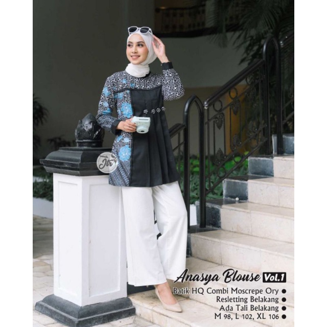 Blouse Batik Modern Blouse Kombinasi Batik Katun Moscrepe