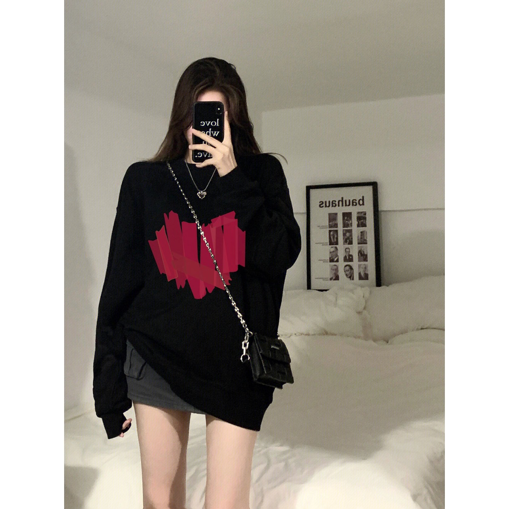 Sweater pink love kaos oversize baju korean style wanita ootd