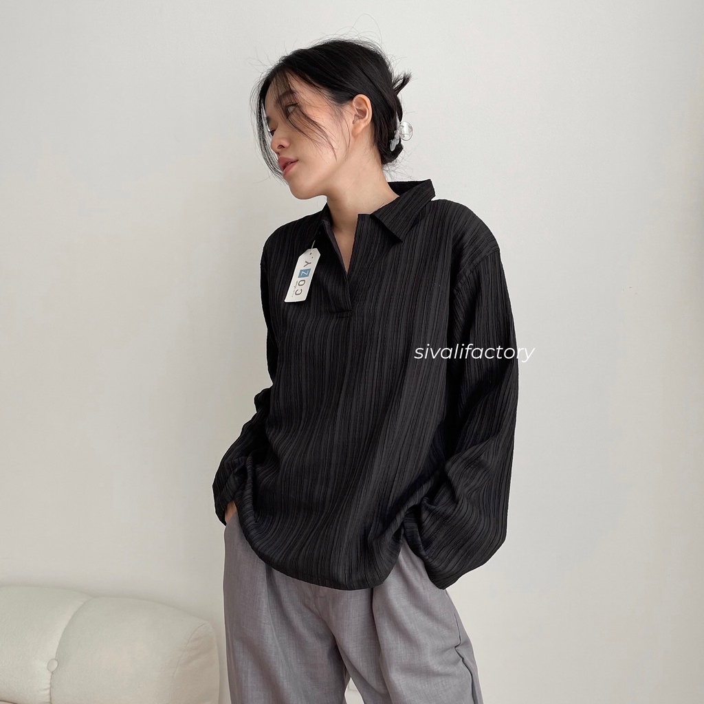 SIVALI Nara Polo Top || Atasan Wanita Longsleeve Shirt Lengan Panjang