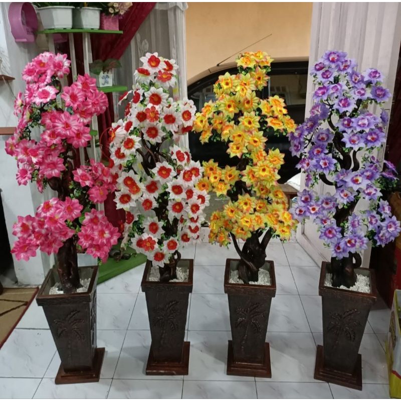 BUNGA SUDUT RUANGAN LENGKAP VAS BATU // BUNGA HIAS SEMANGGI DAVODIL T 140CM