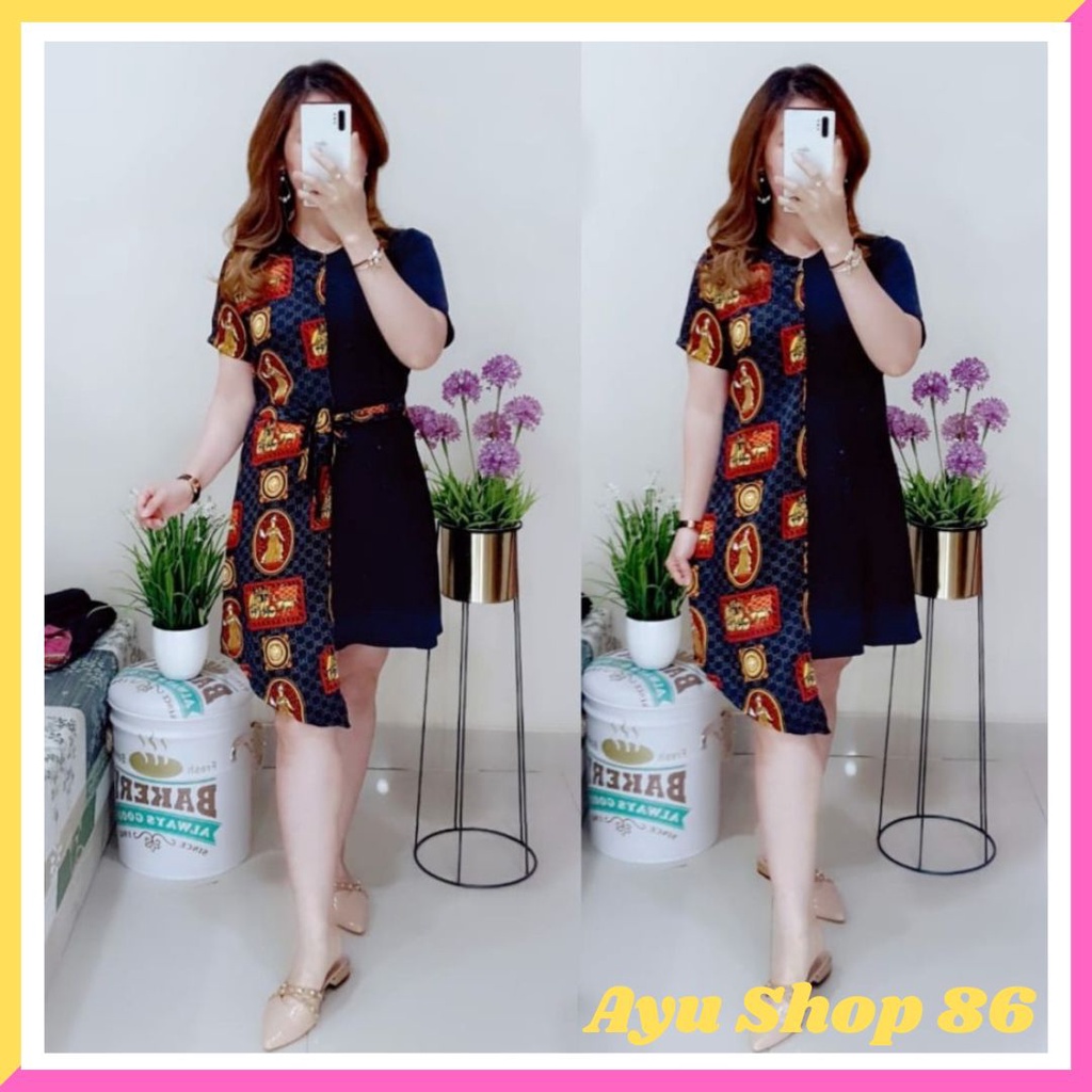Baju Dress Scuba Pesta Natal Imlek Khermes Wanita Remaja Modern Murah Elegan Anggun Trendy Cantik Mo