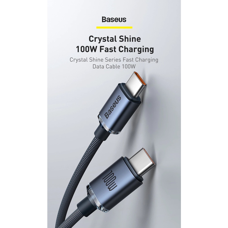 Baseus Crystal Shine Series Fast Charging 100W Data Cable USB-C to USB-C 1.2m 2m Garansi Resmi