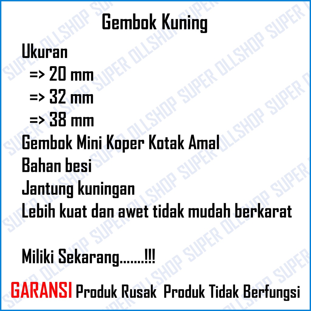 GEMBOK KUNING RRT / Gembok Koper Tas Kotak Lemari Laci Besi Kuning Kecil Mini 20mm 32mm 38mm